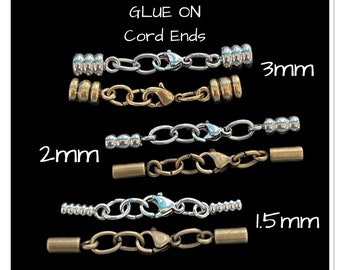End Cap for cord,  GLUE ON Cord End, End Cap w/Lobster Clasp, Stainless Steel, Antique Brass, 1.5mm, 2mm, 3mm for cord, 1 Piece