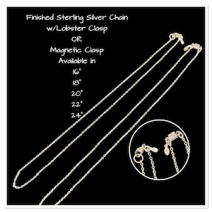 May include: Three silver chains with different lengths, 16 inches, 18 inches, 20 inches, 22 inches, and 24 inches. The chains have a lobster clasp or a magnetic clasp.