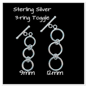 Sterling Silver Toggle Clasp with 3-Ring Extender (9mm or 12mm)