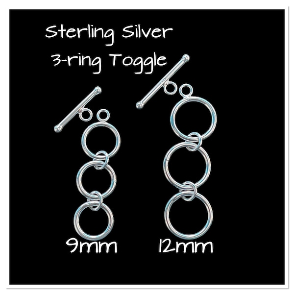 9mm or 12mm Round Toggle Clasp with 3 Ring Extender, Sterling Silver Toggle, Toggle Clasp with Extender, Toggle Clasp for Jewelry