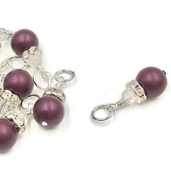 Swarovski Pearl, 8mm Crystal Pearl, Plum Pearl, Elderberry, Purpe Ball Charm, Dangle Charm, Earring Dangle, Dark Purple