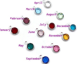 Silver Plated 6mm Swarovski Birthstone Charm: Personalized Jewelry