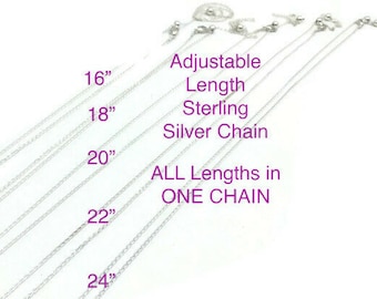 Adjustable Sterling Silver Curb Chain Necklace: 24" Slider Bead