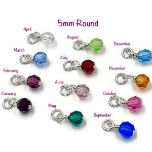Swarovski Birthstone Charm, 5mm Round Bead, STERLING Silver or GOLD Filled, Add a Charm,Birthstone Dangle, Single or Set