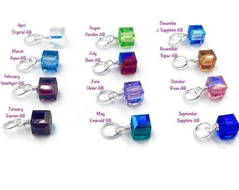 Swarovski Cube Birthstone Charm, Sterling Silver, 6mm Swarovski AB Cube Charm, Earring Dangle, Add a Charm,Birthstone Dangle, Single or Set