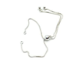 Sterling Silver Adjustable Box Chain Bracelet: Dainty Bolo Style