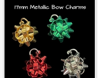 Metallic Bow Charm: Holiday Jewelry Dangle - Red, Green, Silver, Gold