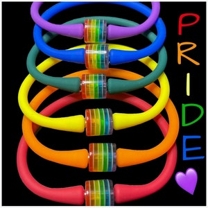 Rainbow Pride Bracelet: Acrylic Bead, Unisex Silicone Jewelry