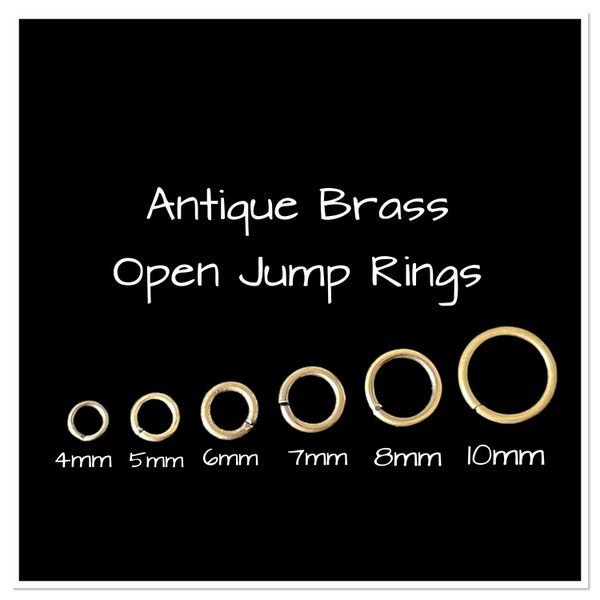 Antique Brass Open Jump Rings, 4mm, 5mm, 6mm, 7mm, 8mm Antique Brass Jump Rings, 18g, 20g, 21g, 22g Base Metal Plated Jump Rings,  20 pieces