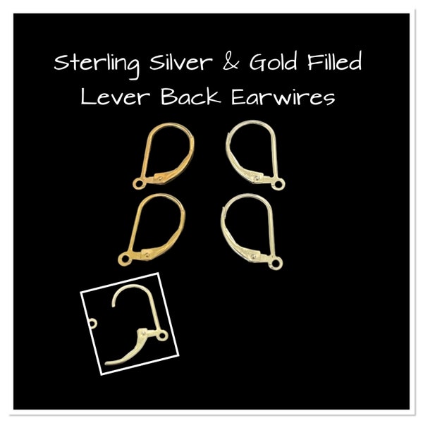 Sterling Silver Lever Back Ear Wires, Gold Filled Lever Back Ear Wires, Lever Back Earrings, Lever Back Earring with open ring,1 pair