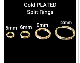 Gold Plated Split Rings: Jewelry Connectors - 5mm, 6mm, 9mm, 12mm (10 Pieces)