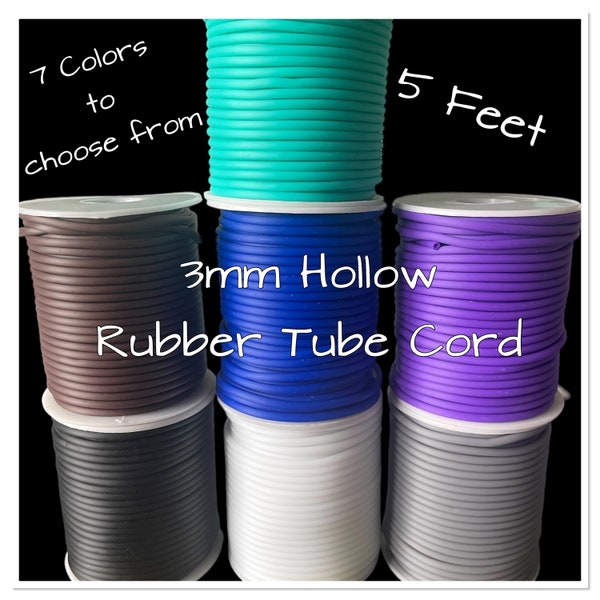 Rubber Tube Cord, 3mm Rubber Cord, Rubber Cord for Jewelry Making, Black, White, Gray, Brown, Blue, Purple, Turquoise Hollow Rubber Cord