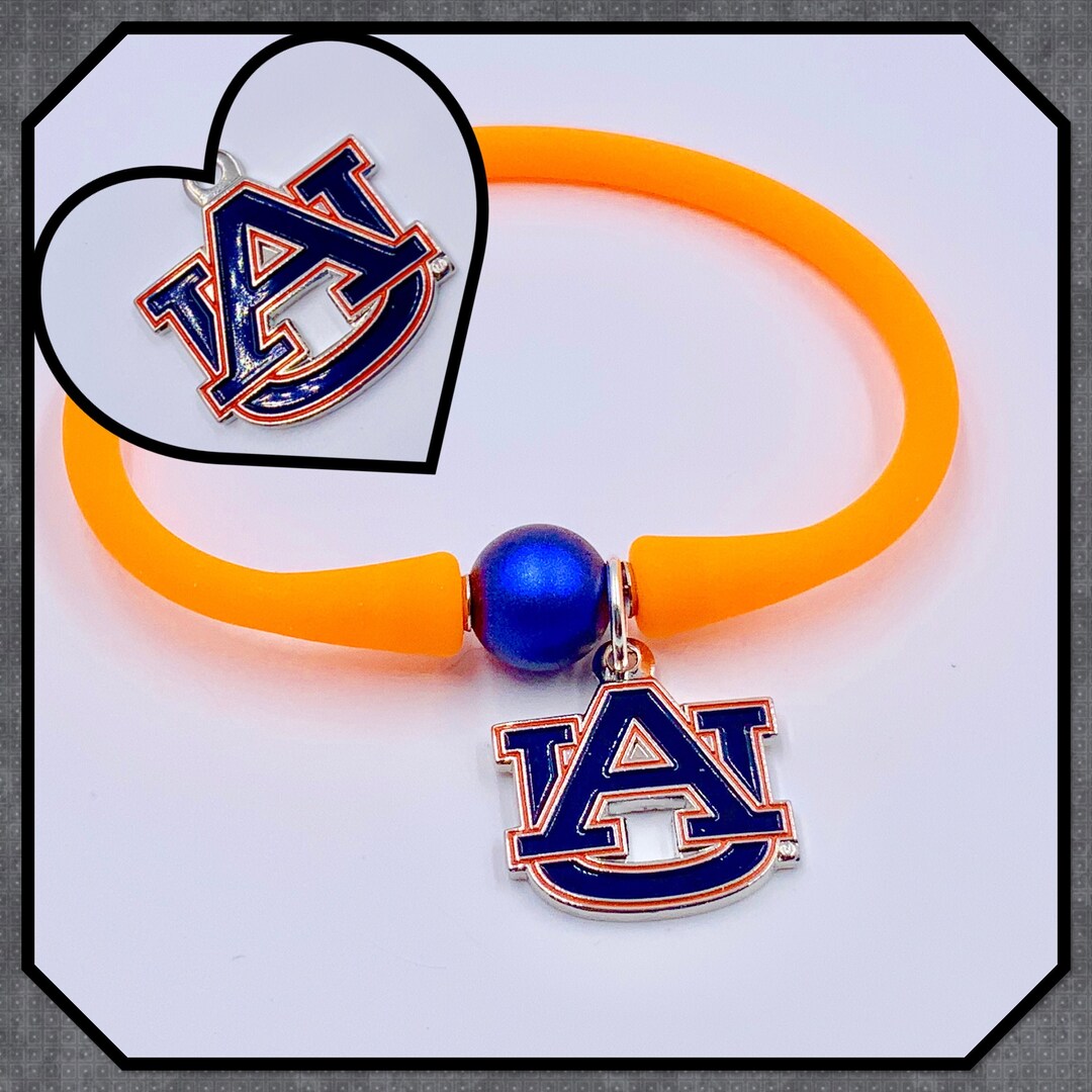 Auburn University Jewelry, Silicone and Pearl Bracelet, Blue and Orange