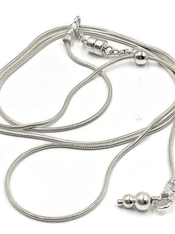 Adjustable Sterling Silver Snake Chain Necklace: 24" Magnetic Clasp