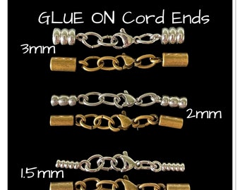 End Cap for cord,  GLUE ON Cord End, End Cap w/Lobster Clasp, Stainless Steel, Antique Brass, 1.5mm, 2mm, 3mm for cord, 1 Piece