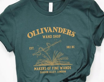 Camiseta con varita mágica, camiseta de la tienda de varitas, camiseta de cuello redondo de mago, camiseta mágica, camiseta de ratón de biblioteca, camiseta con varita mágica, sudadera de mago, regalos de mago