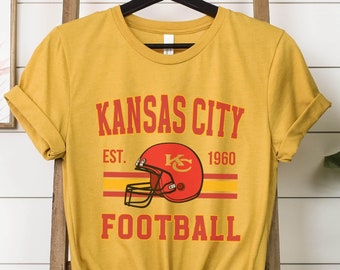 Camisa de futebol americano do Kansas City, gola redonda do futebol americano do Kansas City, camisa vintage do Kansas City, moletom do Chiefs, moletom com capuz do Kansas City, camiseta para dia de jogo