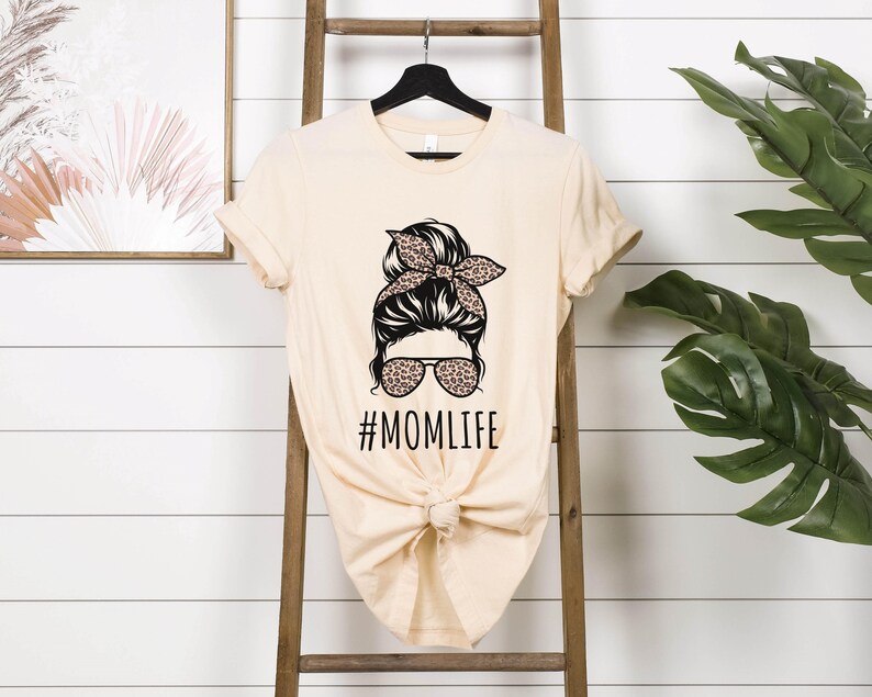 Mom Life Sweater, Leopard Mom Shirt, Mothers Day Crewneck, Messy Bun Mom Shirt, New Mom Gifts, Mama Life Shirt, Mom Crewneck, Mama Gifts S Cream (Tee only)