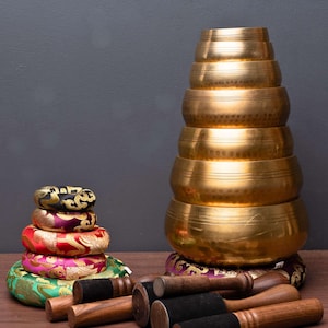 Spiritual Gulpa Set of Seven Hand Beaten Singing Bowls from Nepal-Hand Hammered Chakra Healing Singing Bowl Set-Tibetan Singing Bowls Sets