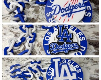 Collana girevole dei Los Angeles Dodgers / Accessorio per tifosi stampato in 3D (ciondolo da 12 cm, catena da 91 cm)