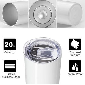 Pu&ograve; includere: Bicchiere da viaggio in acciaio inossidabile bianco da 591 ml con coperchio trasparente. Le caratteristiche includono l'isolamento sottovuoto a doppia parete e il design a prova di sudore. Realizzato in acciaio inossidabile resistente.
