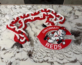 Cincinnati Reds-inspirerat Hype-kedja halsband | 3D-tryckt Mr. Red-logotyphänge | Basebollfanutrustning | Matchdagskedja | Reds-present