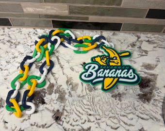 Collana con catena a ventaglio stampata in 3D Savannah Bananas / Ciondolo con logo banana, accessorio per il giorno della partita