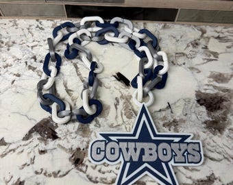 Dallas Cowboys-inspirerat halsband med stjärnhype | 3D-tryckt fotbollssupporterutrustning | Matchdagskedja | Halsband med baklucka | Cowboys-present
