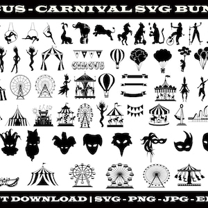 Circus SVG Bundle, Carnival PNG Bundle, Circus Clipart, Circus Silhouette, Carnival Svg, Circus Cut Files For Cricut, Instant Download