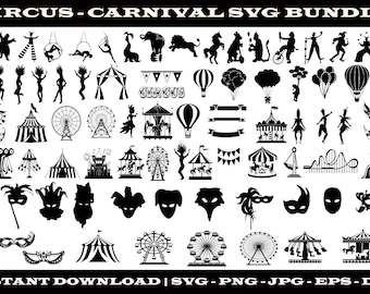 Circus SVG Bundle: Carnival Clipart, Cut Files (Instant Download)