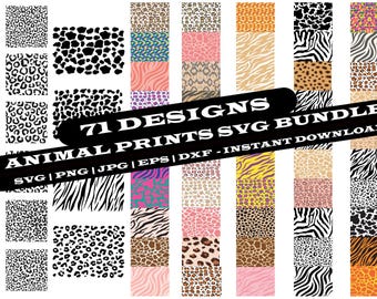 Paquete de 71 archivos SVG con estampado animal: Leopardo, Vaca, Tigre (Descarga digital)