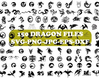 Dragon Silhouette SVG Bundle: 150 Designs (Digital Download)