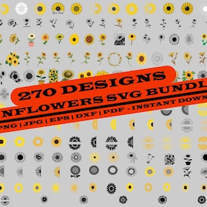 Pacote SVG de Girassol: 270 Desenhos de Flores (Download Digital)