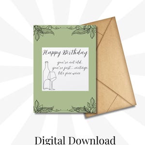 Tarjeta de felicitación imprimible / Vino / Cumpleaños digital, agradecimiento, aniversario, tarjetas para toda ocasión / Descarga instantánea / Moderna, minimalista, divertida