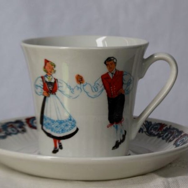 Norwegian dancers. Vintage Figgjo Flint Cup and Saucer