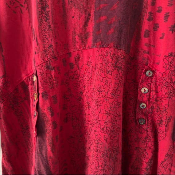 Vintage patchwork style button front Red babydoll… - image 5