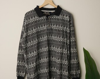 90年代ヴィンテージ 100%コットン W.R. Gass シャツ 長袖 襟付き 柄ボタン ポロシャツ