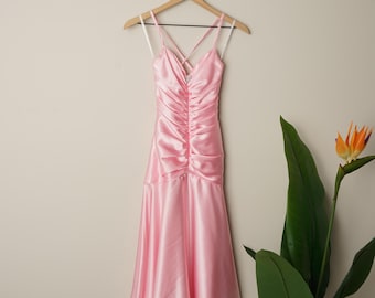 Gunne Sax Jessica McClintock Vintage Y2K Prom Dress 2000s Ruched Open Back Pink