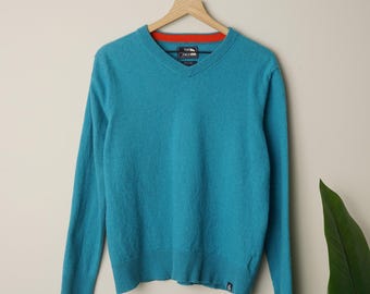 The North Face Wool/Cotton Blend 2000s Vintage Sweater Knit Y2K Long Sleeve Blue