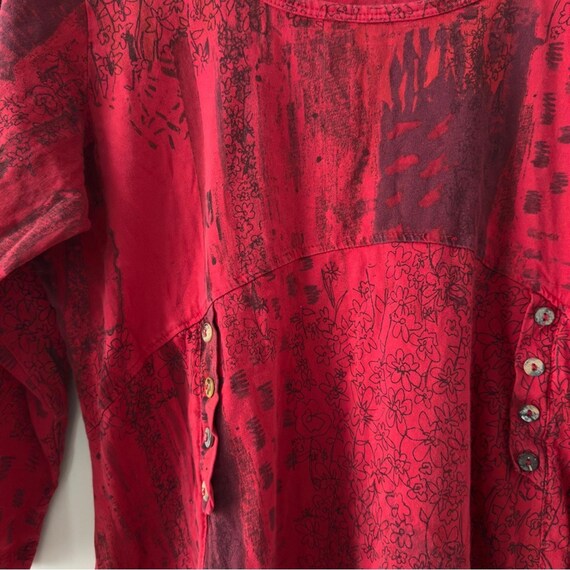 Vintage patchwork style button front Red babydoll… - image 4