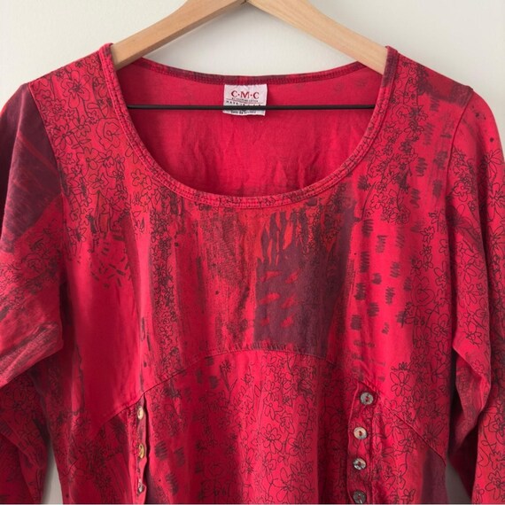 Vintage patchwork style button front Red babydoll… - image 3