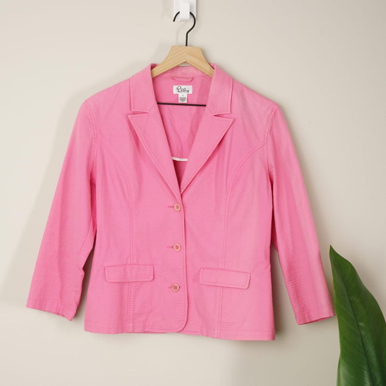 Lilly Pulitzer Vintage White Label Jacket 3/4 Sleeve Quilted Button Front Collar image 2