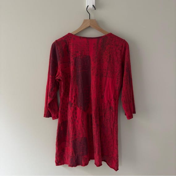 Vintage patchwork style button front Red babydoll… - image 2