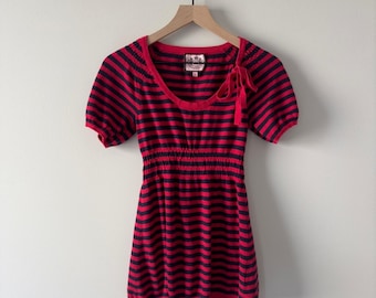 Juicy Couture Vintage Y2K Babydoll Cotton/Silk/Cashmere Sweater Top Striped Bow
