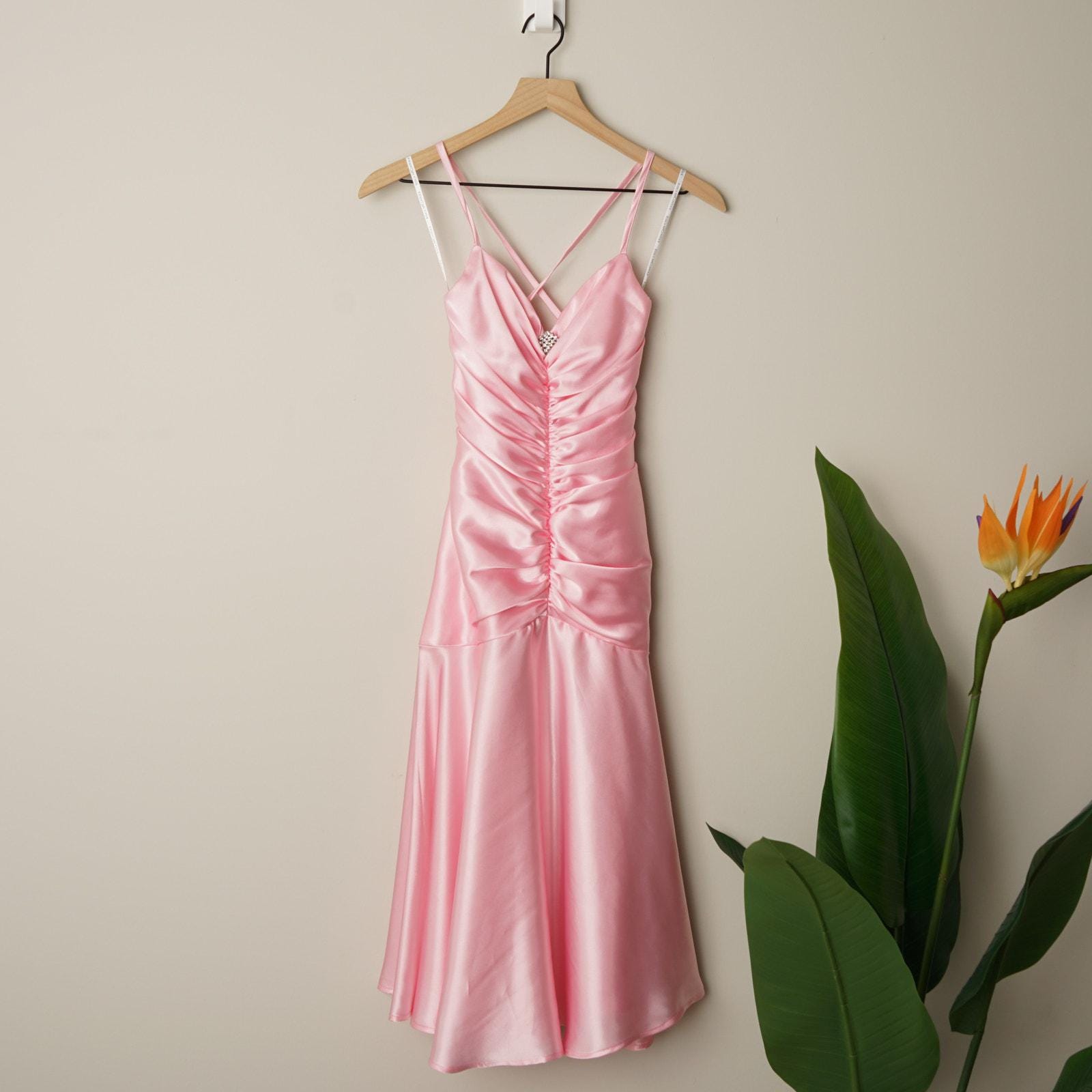 navy blue dress for baby girl Y2K Prom Cachet Silk Fully Beaded Pink Dress Maxi Slit Gown 90s 2000s  Deadstock main image 1