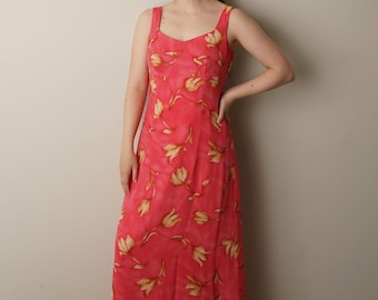 Vintage Spenser Jeremy 100% Silk Floral Maxi Dress 2000s Y2K Sleeveless Lined 10