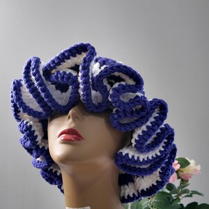 PURPLE & WHITE CROCHET Ruffle Hat, Purple and white
