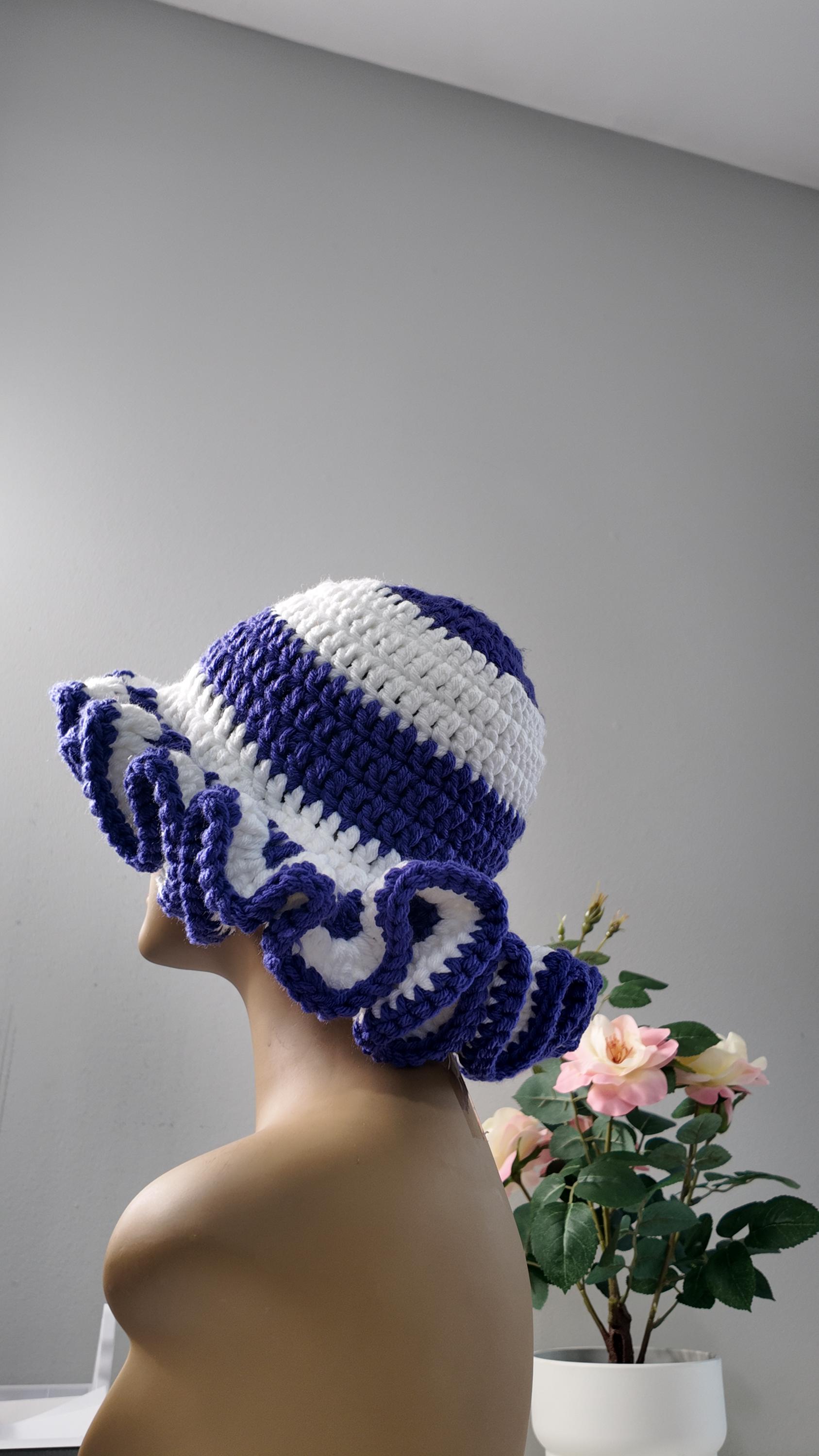 Crochet Ruffle Hat (purple,blue,& White) Crochet Ruffle Hat. This pink color is so pretty! #rufflehat  main image 2