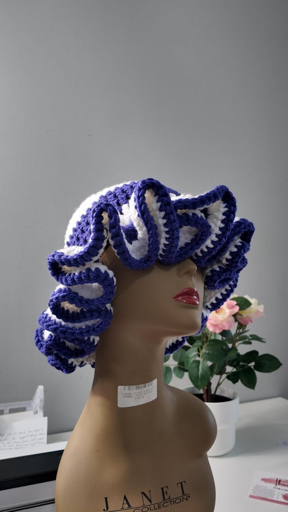 Handmade Crochet Ruffle Hat: Purple & White - Etsy