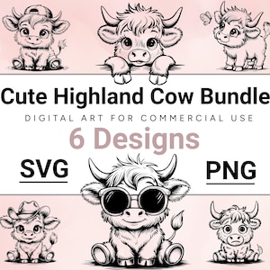 Highland koe SVG bundel, digitale lasergesneden bestanden voor snijplanken en meer, SVG bestanden voor cricut & DIY projecten als digitale download